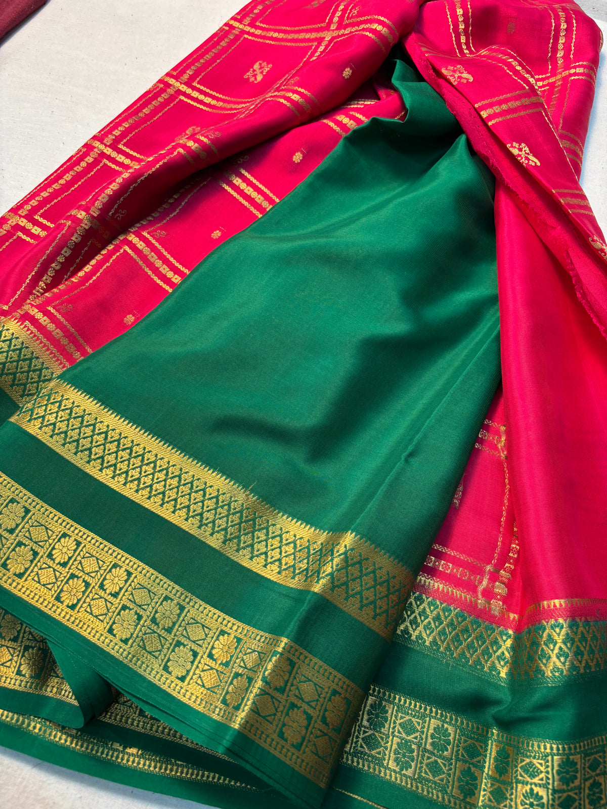 Big check with Butta Pure Mysore Silk Saree - pink