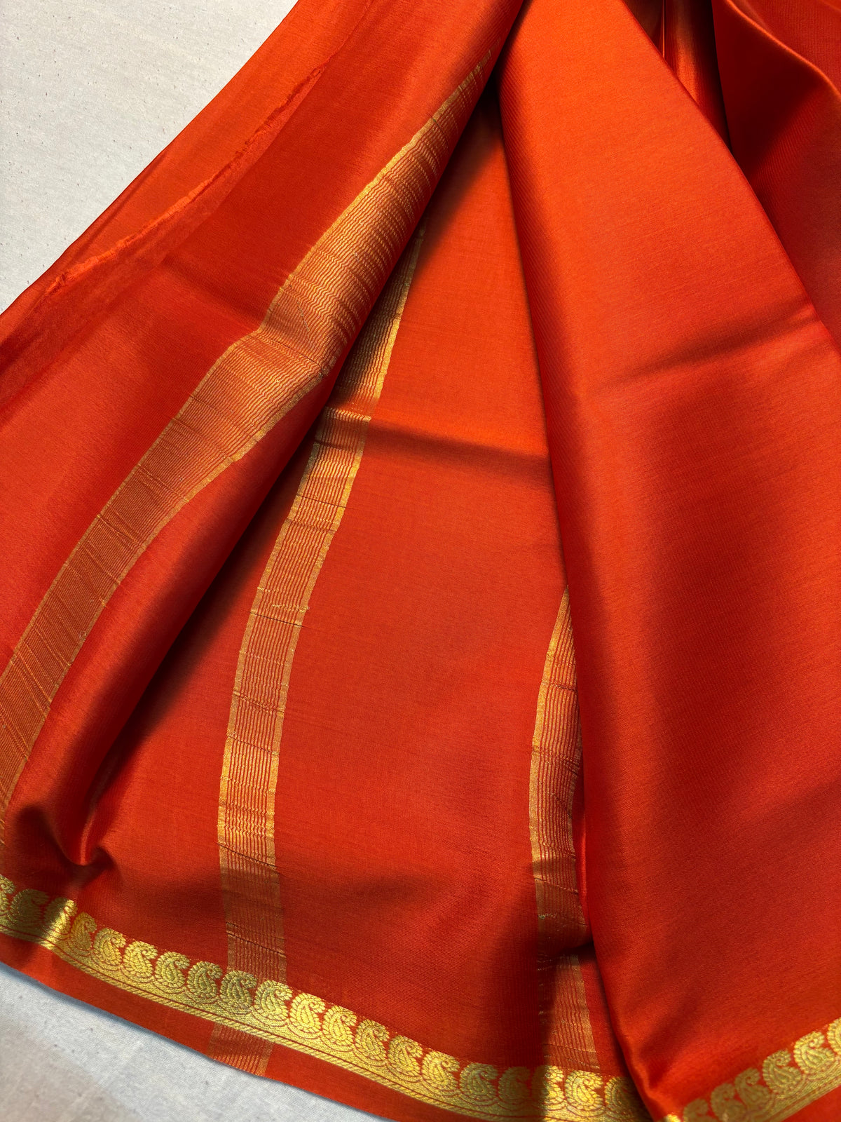 Pure Mysore Silk 60GSM with Small Mango Border - Orange