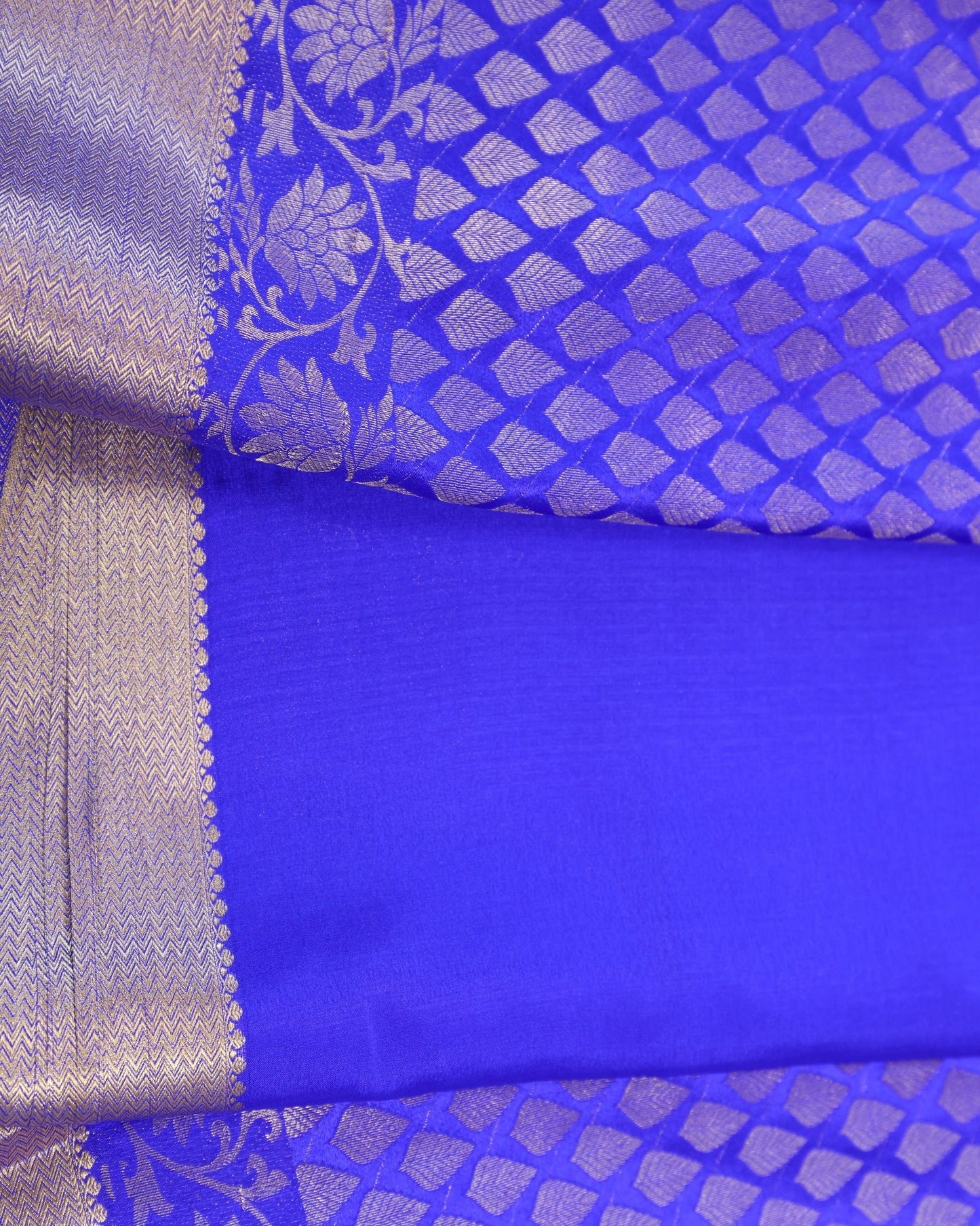 Royal blue self brocade butta pure mysore silk