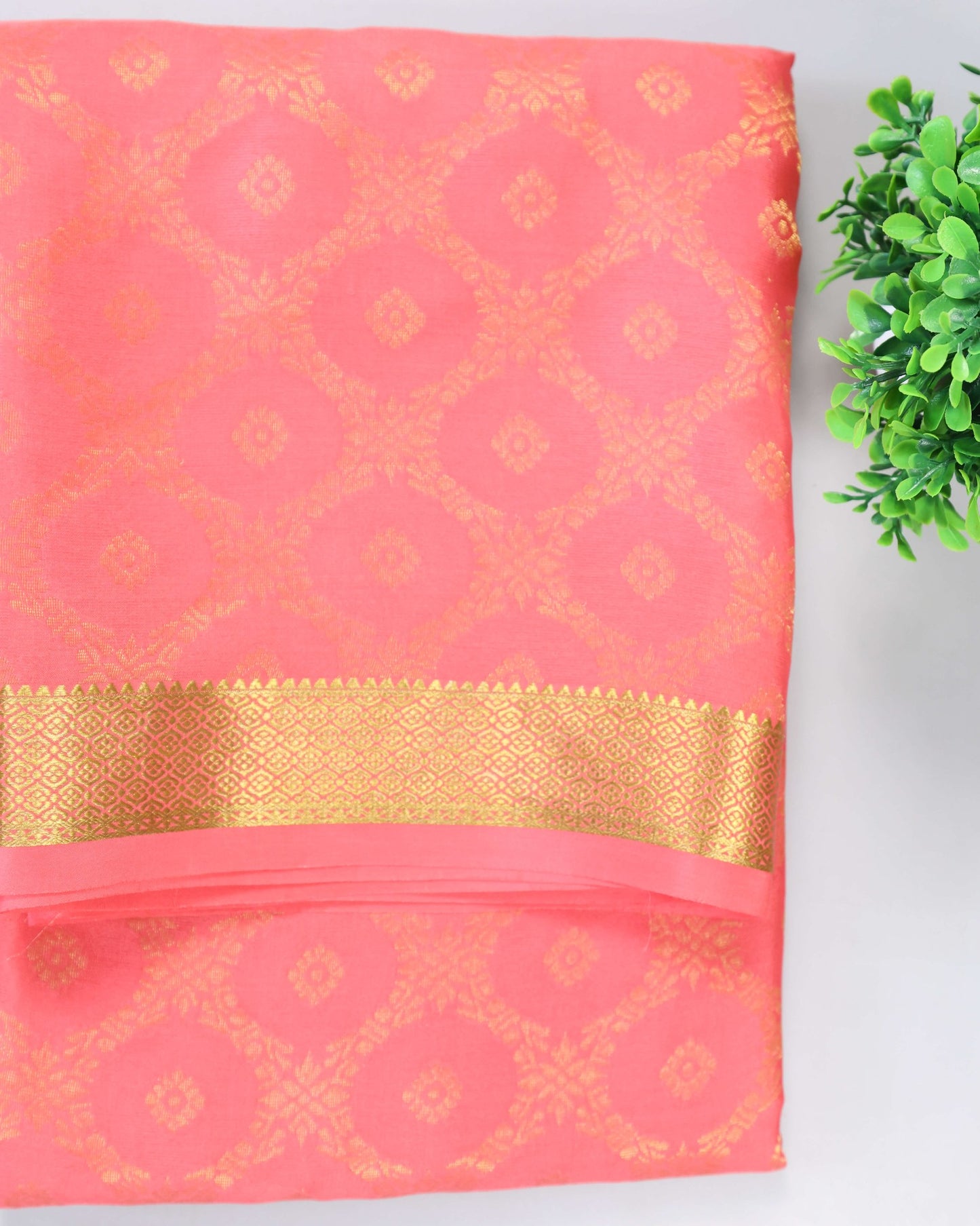 Peach brocade butta pure mysore silk