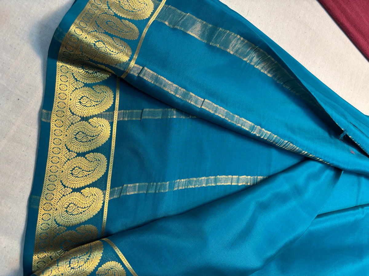 Pure Mysore Silk with Mango border - Teal Blue