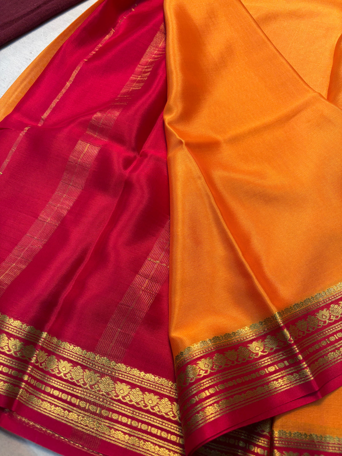 Pure Mysore Silk Saree With 60gsm contrast Border -Mustard Yellow