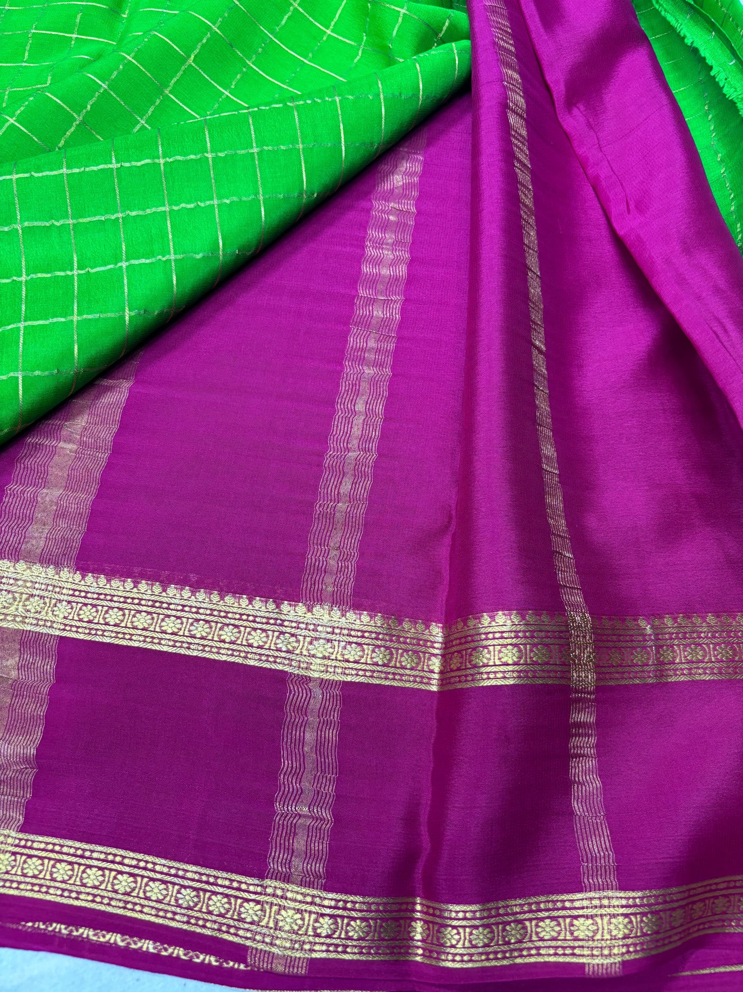 Pure Mysore Checks Silk Saree - Green