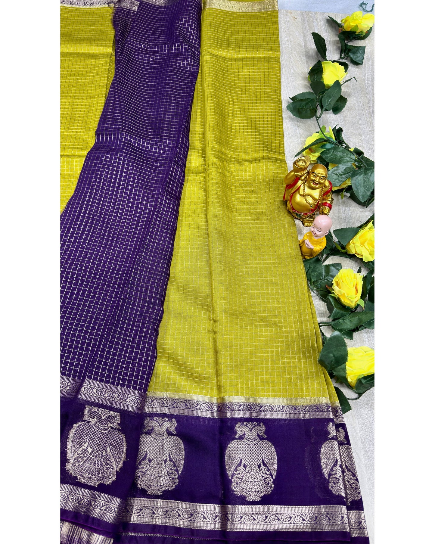 Olive green with blue gangabarunda boder