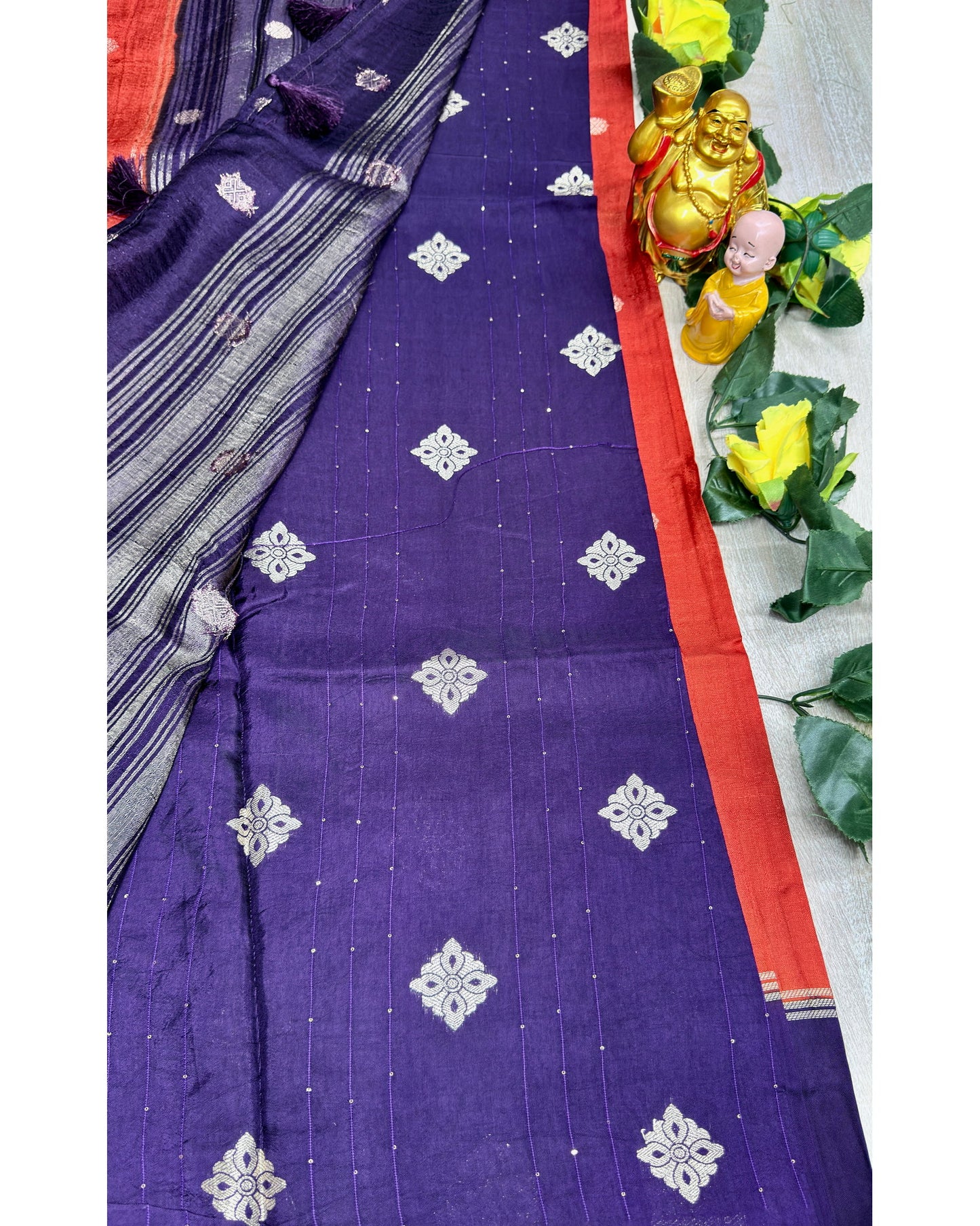Orange with blue soft silk with butta