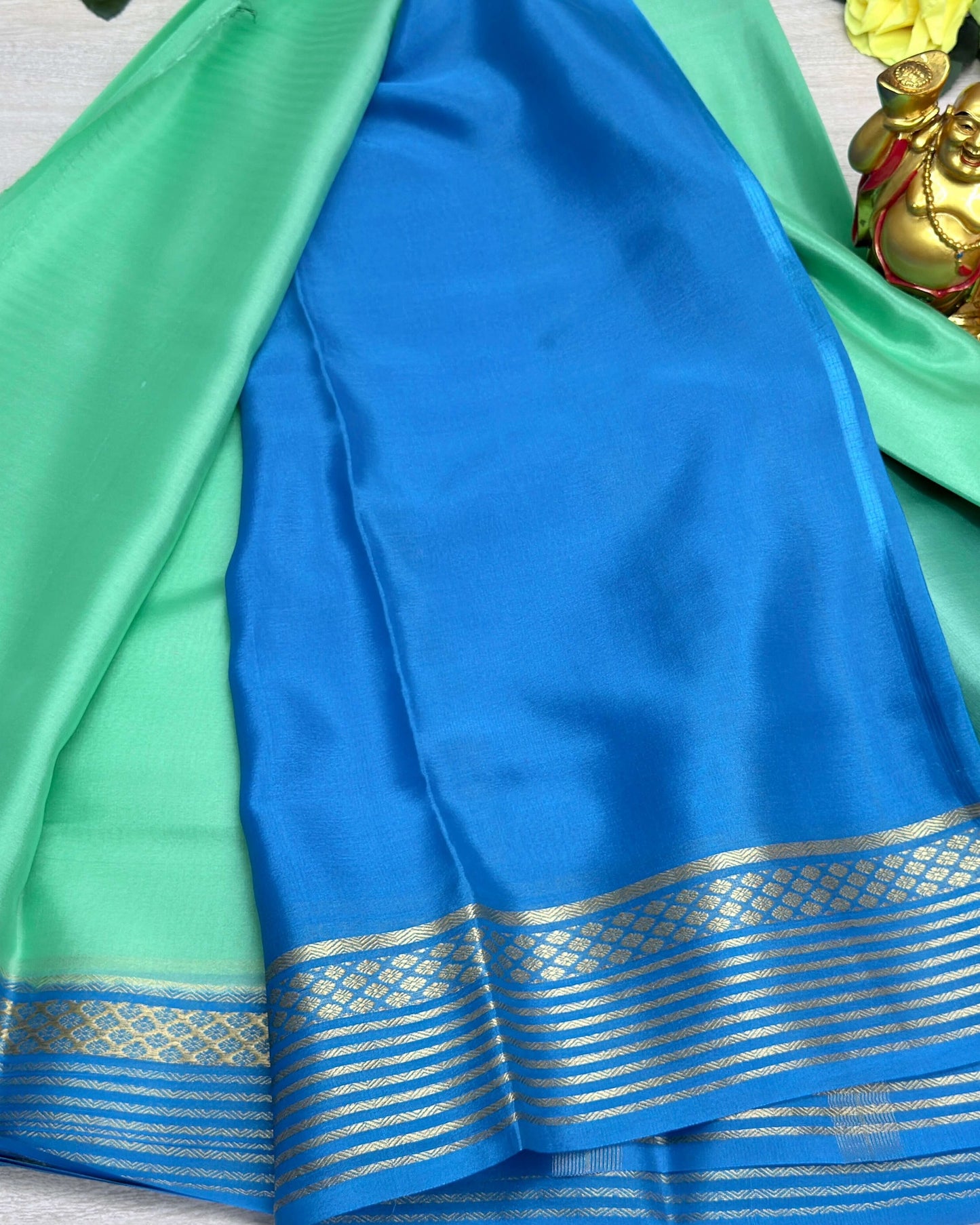 light rexone with blue 60gsm pure mysore silk