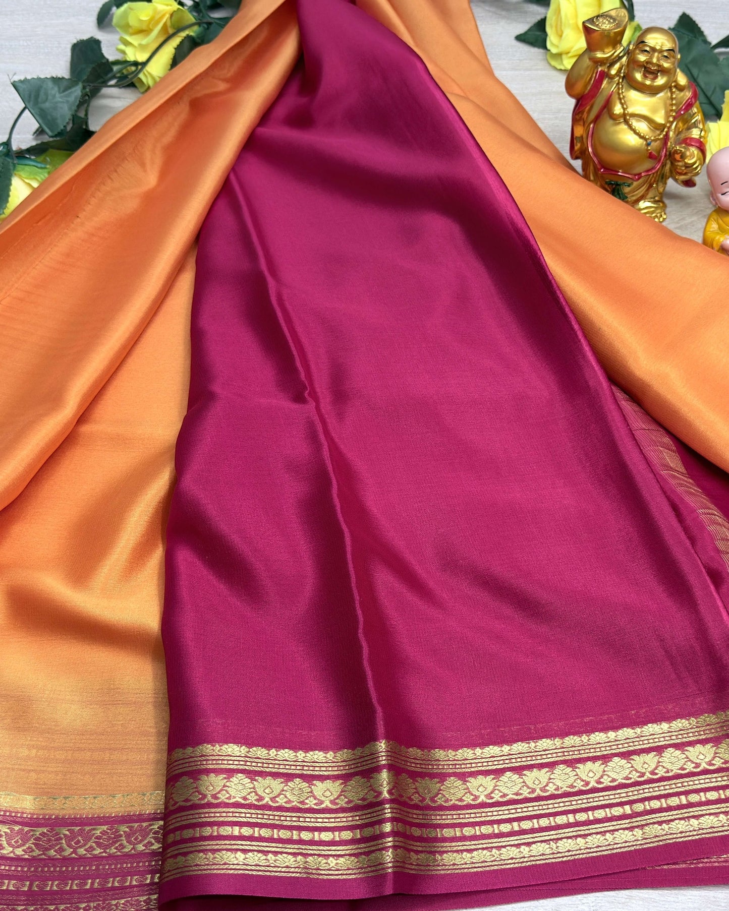 light gold with pink 60gsm pure mysore silk