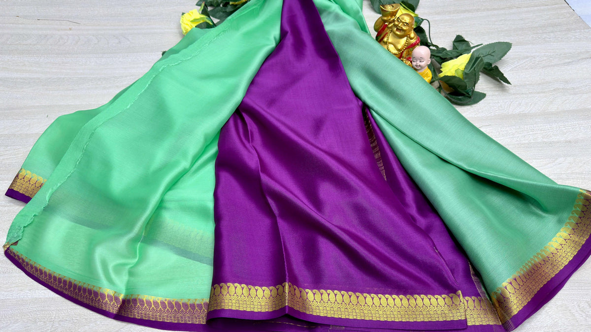 light green with megentha 60gsm pure mysore silk