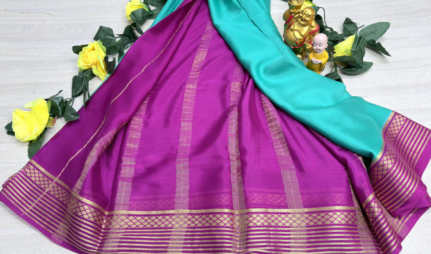 light blue with pink 60gsm pure mysore silk