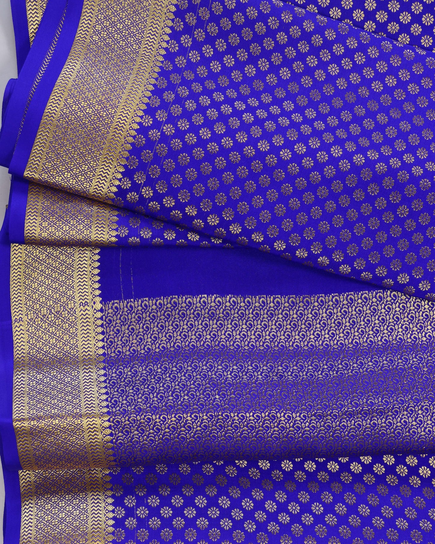 Royal blue rising boder brocket butta pure mysore silk