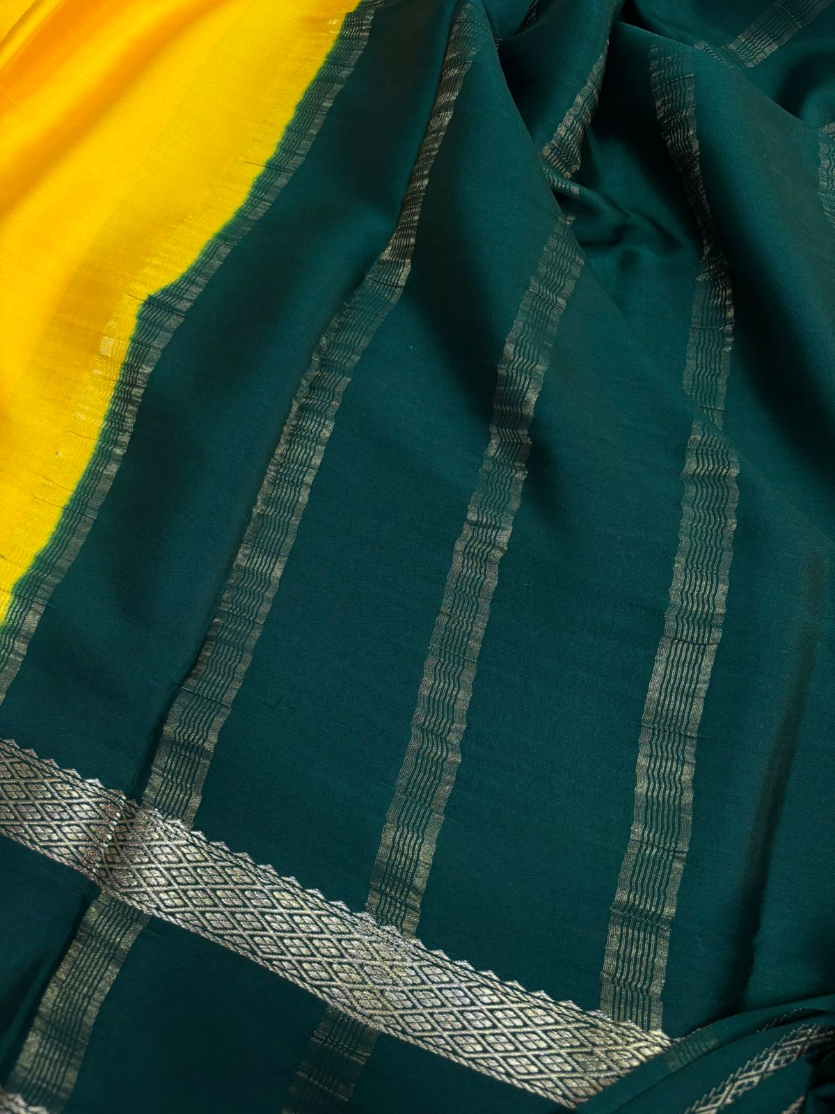 Pure Mysore silk Yellow with Green saree (120+GSM)