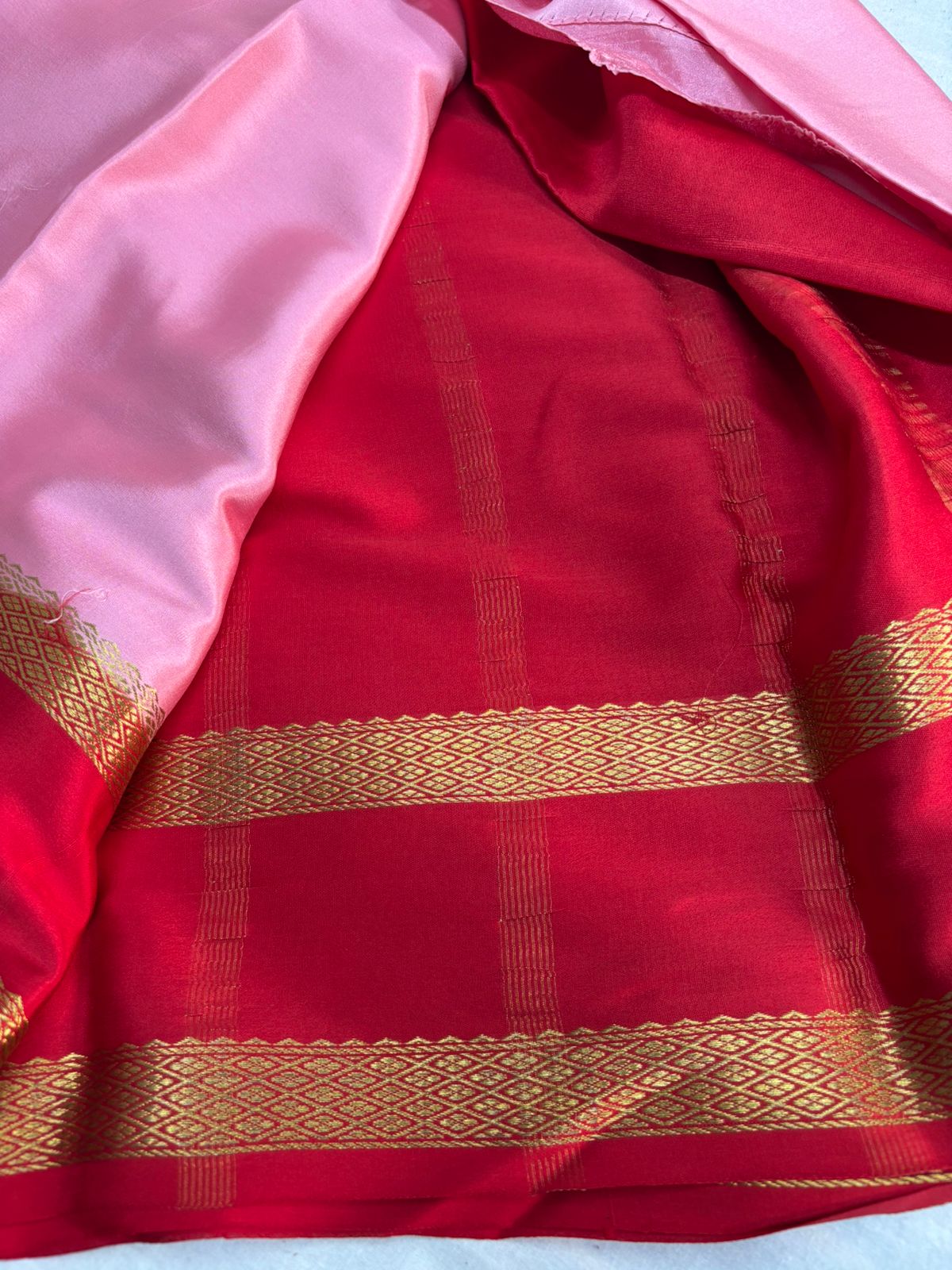 Pure Mysore Silk Pink with Dark Pink saree (120+GSM)