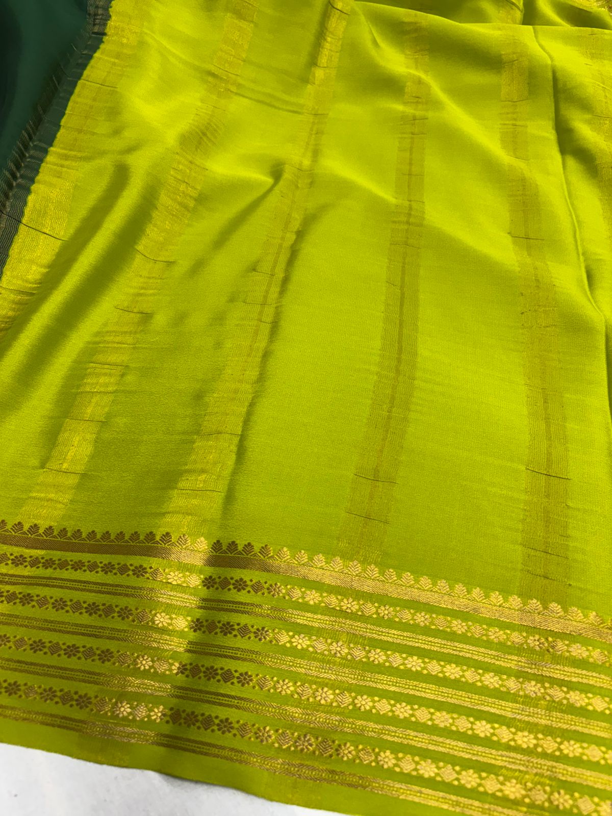 Pure Mysore Silk Mustard Yellow with BOTTLE GREEN saree (120+GSM) (Copy)