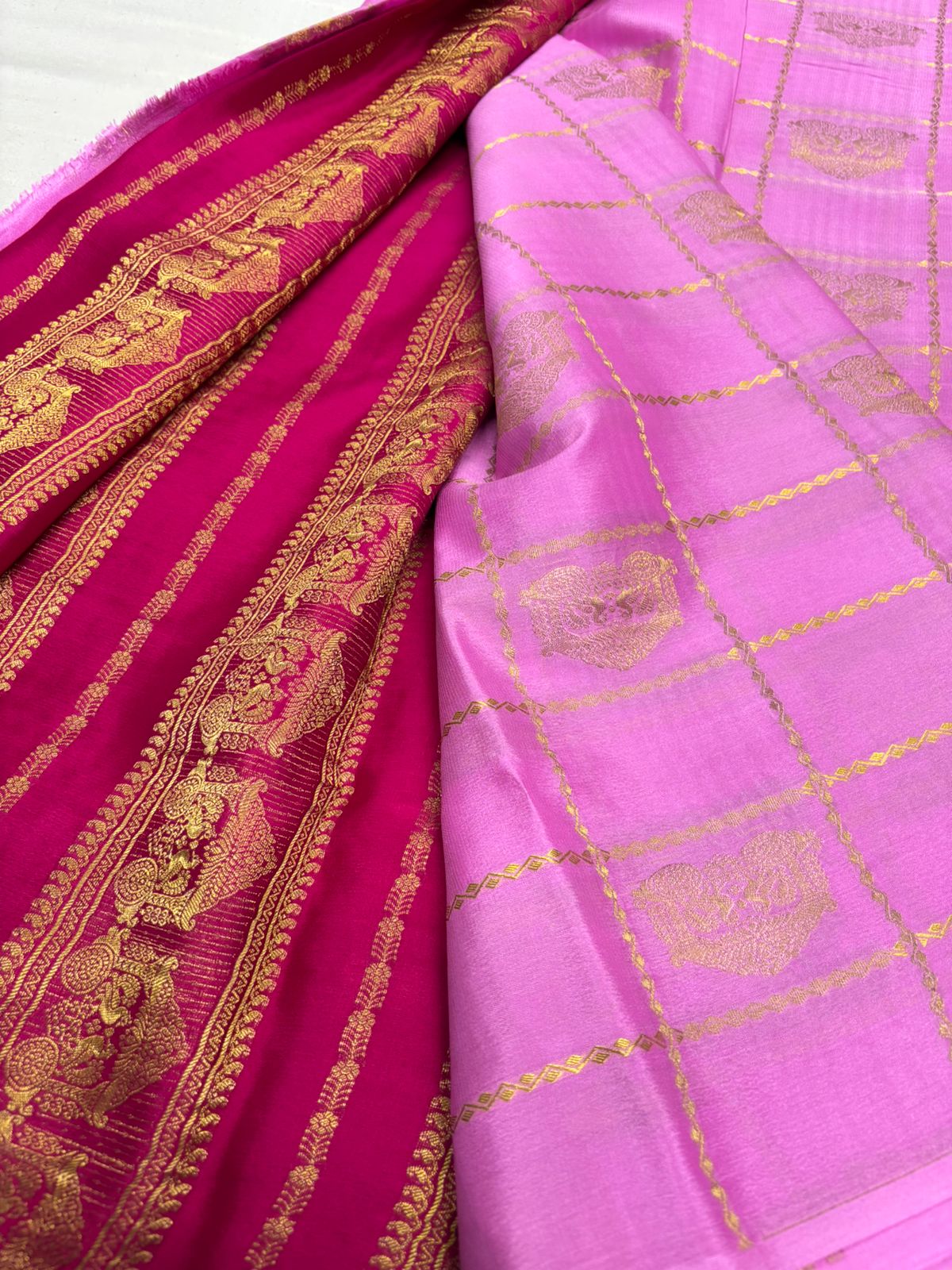 Ratha Vara Pure Mysore Silk Saree -Pink