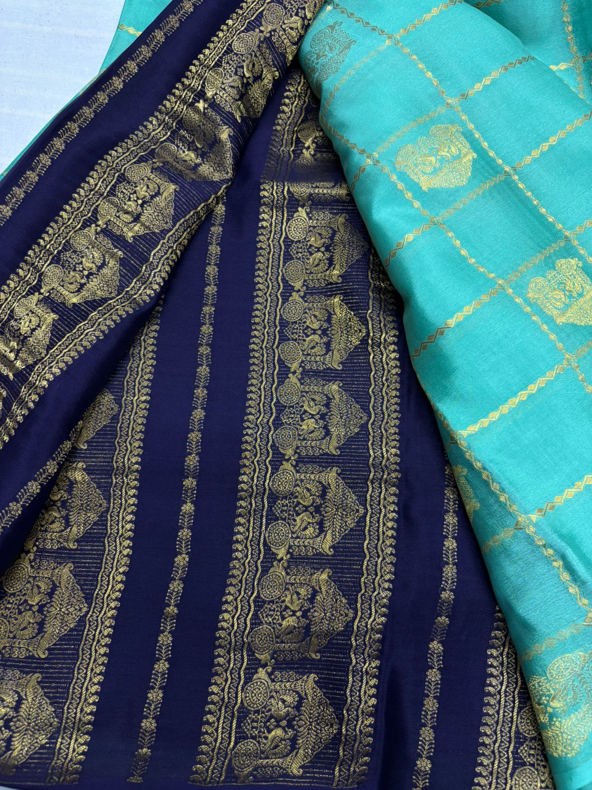 Ratha Vara Pure Mysore Silk Saree -Blue