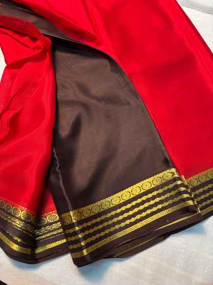Pure Mysore Silk with 60 GSM Contrast Border -Red