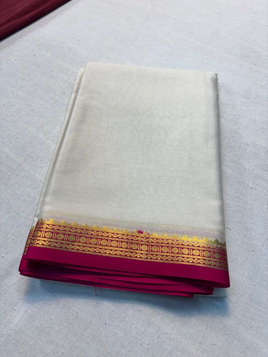 Pure Mysore Silk Saree with 60 gsm 1 inch Border white& pink