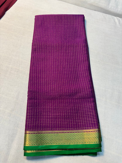 Small checks Pure Mysore Silk saree - Purple