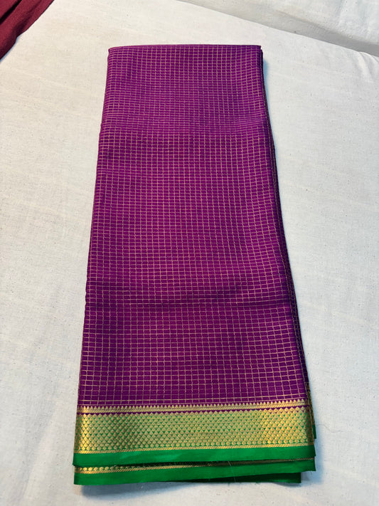 Small checks Pure Mysore Silk saree - Purple