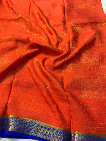 Brocade Pure Mysore Silk saree - Orange