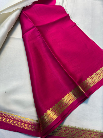Pure Mysore Silk Saree with 60 gsm 1 inch Border white& pink