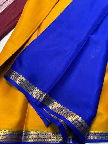 Pure Mysore Silk with 60 GSM Small Border -Yellow