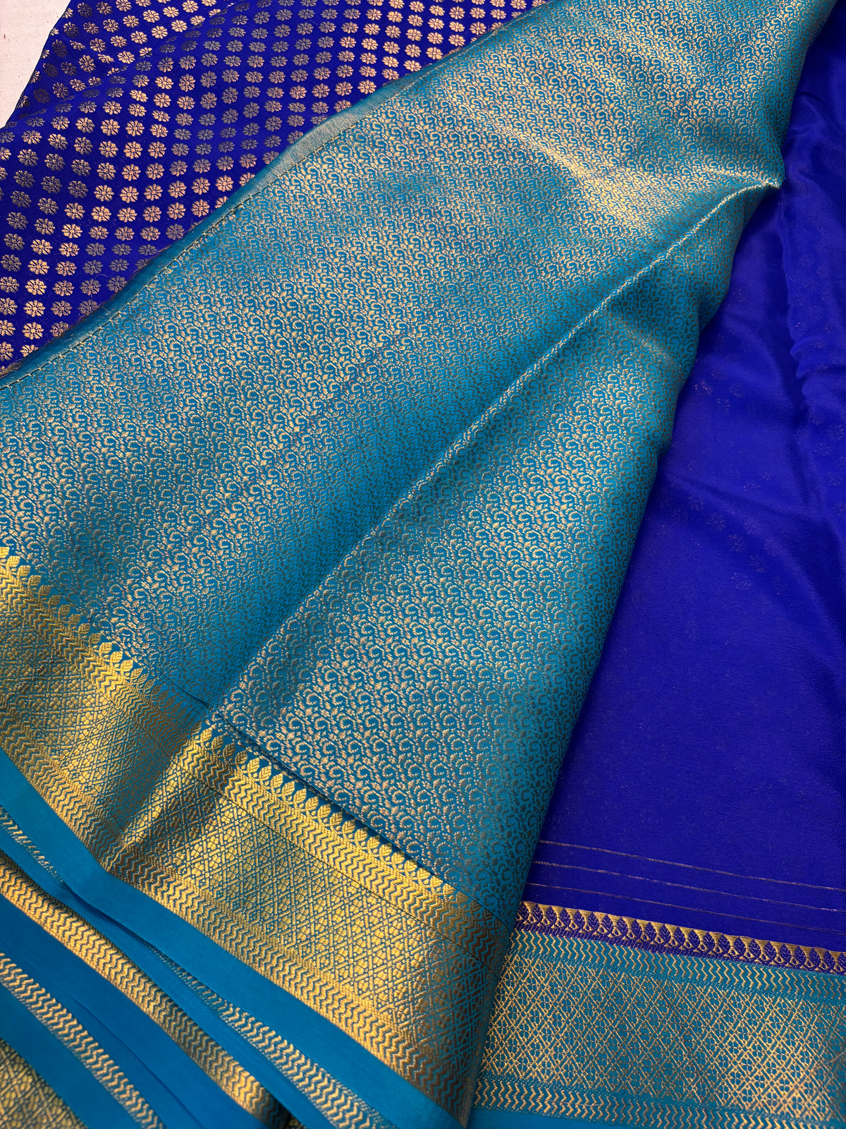 Rising boder Pure Mysore Silk Saree -Blue