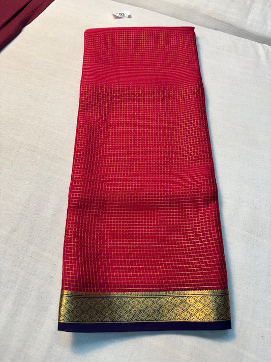 Small checks Pure Mysore Silk saree -Pink