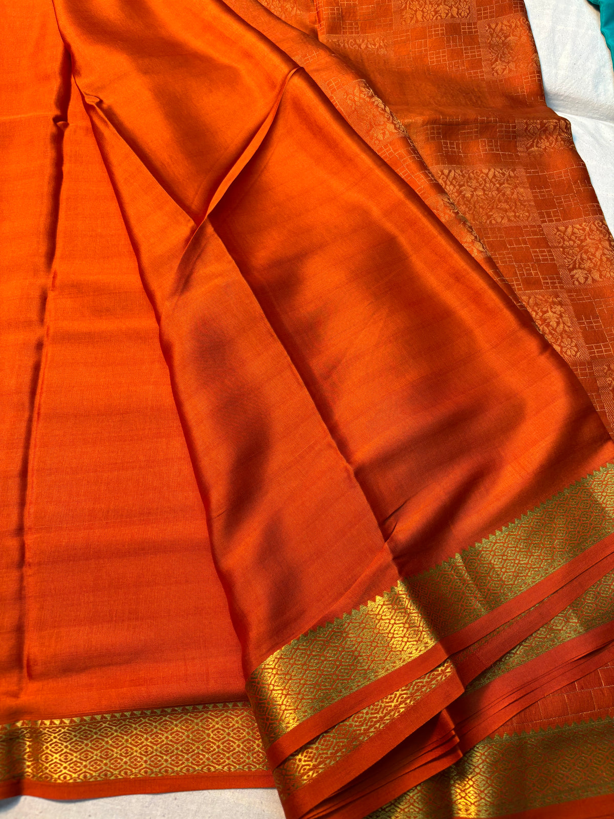 Brocade Pure Mysore Silk saree -Orange