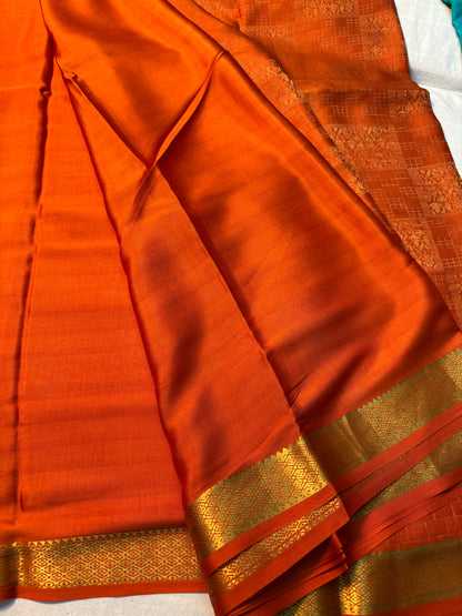 Brocade Pure Mysore Silk saree -Orange
