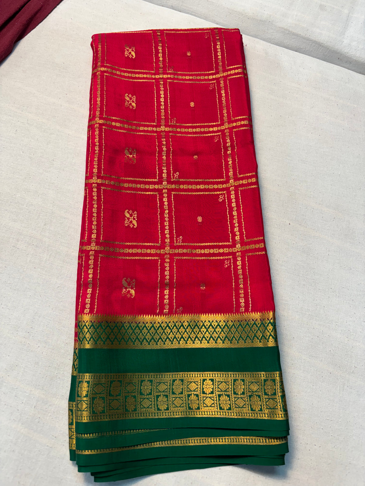 Big check with Butta Pure Mysore Silk Saree - pink