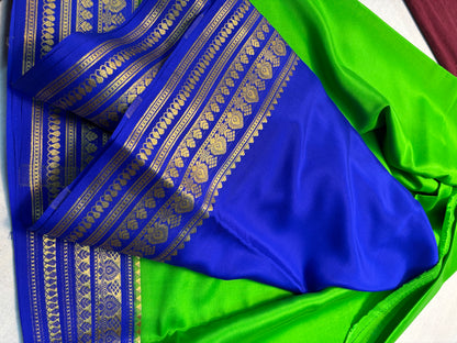 Pure Mysore Silk Saree with Contrast Border -Green