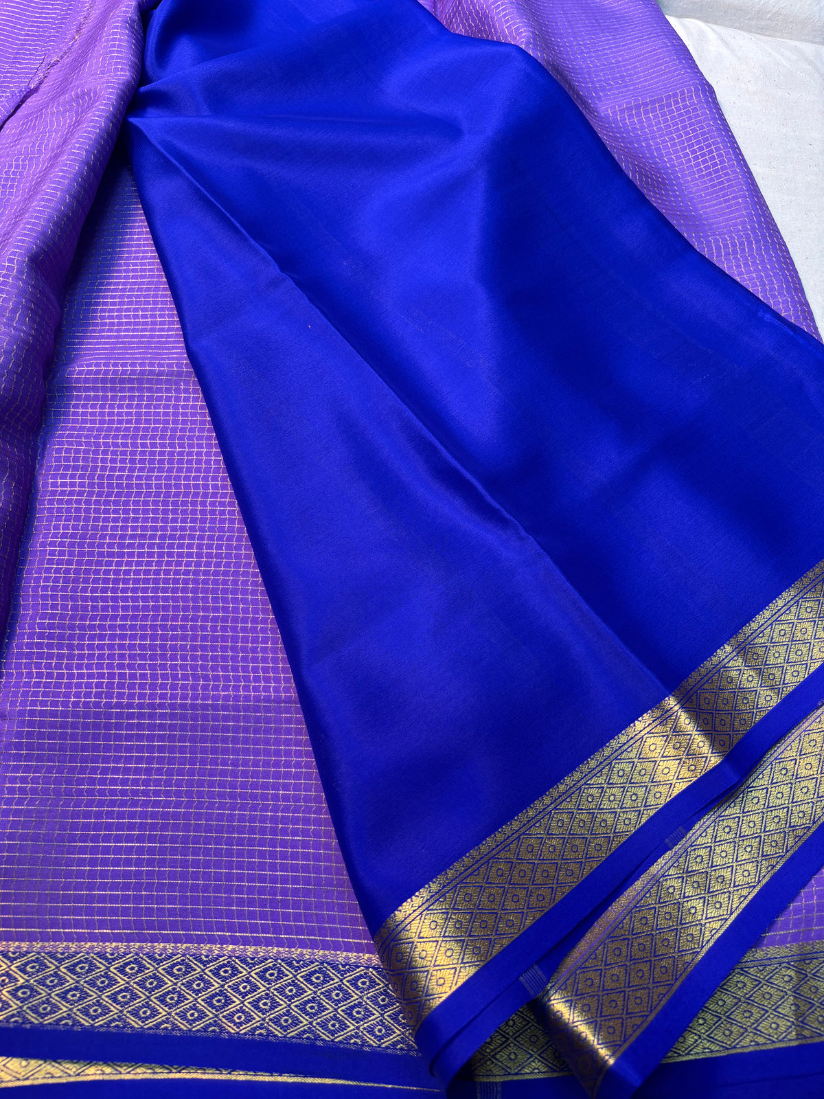 Small checks Pure Mysore Silk saree - Lavender