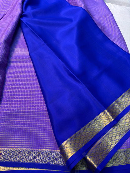 Small checks Pure Mysore Silk saree - Lavender