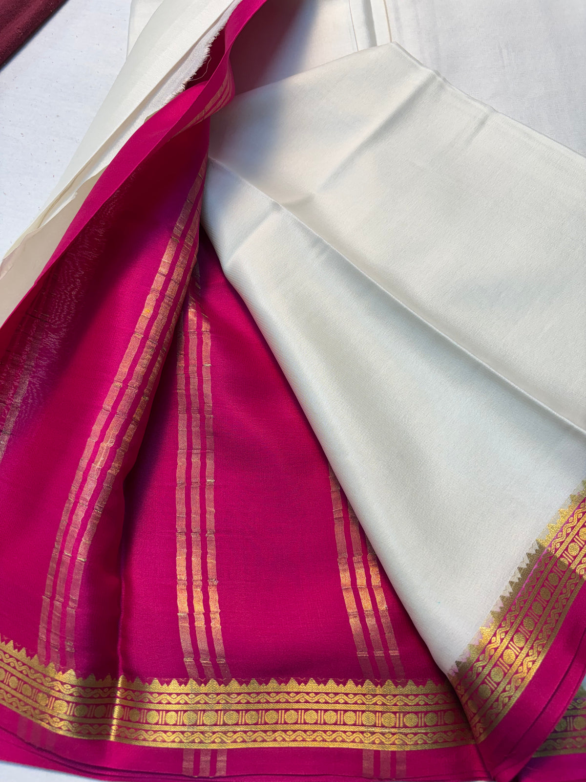 Pure Mysore Silk Saree with 60 gsm 1 inch Border white& pink