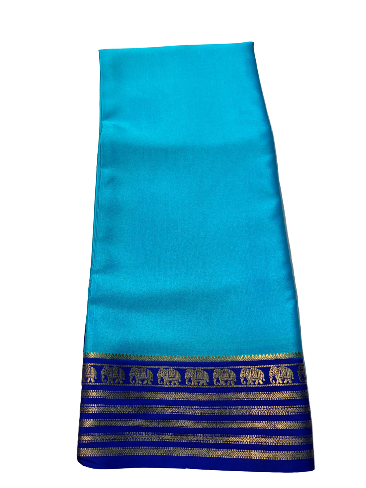 Pure Mysore Silk saree with Contrast Elephant Border - Blue