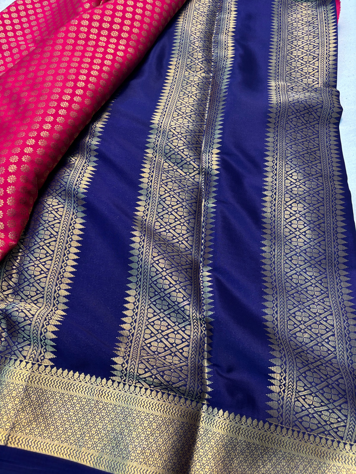 Rising boder Pure Mysore Silk Saree -  Pink