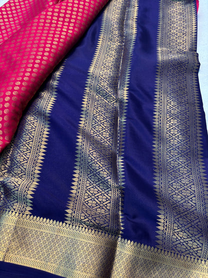 Rising boder Pure Mysore Silk Saree -  Pink