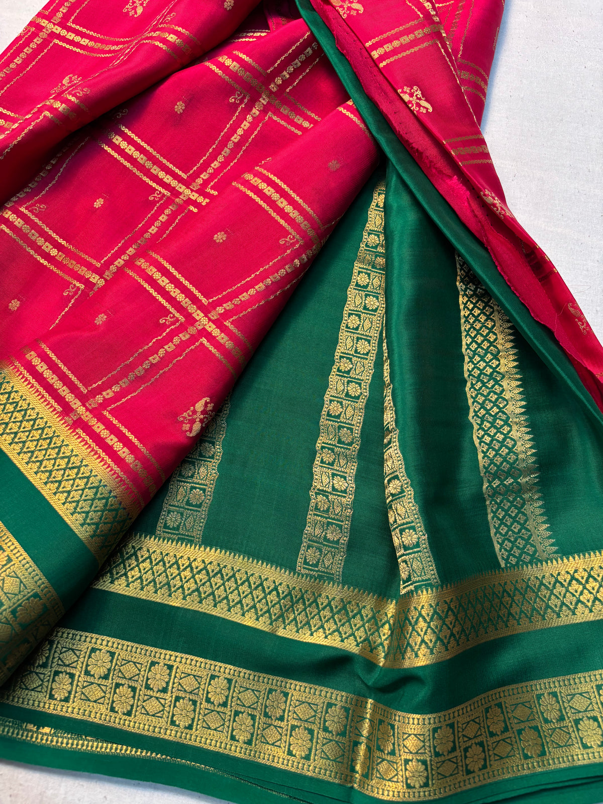 Big check with Butta Pure Mysore Silk Saree - pink
