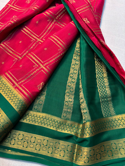 Big check with Butta Pure Mysore Silk Saree - pink