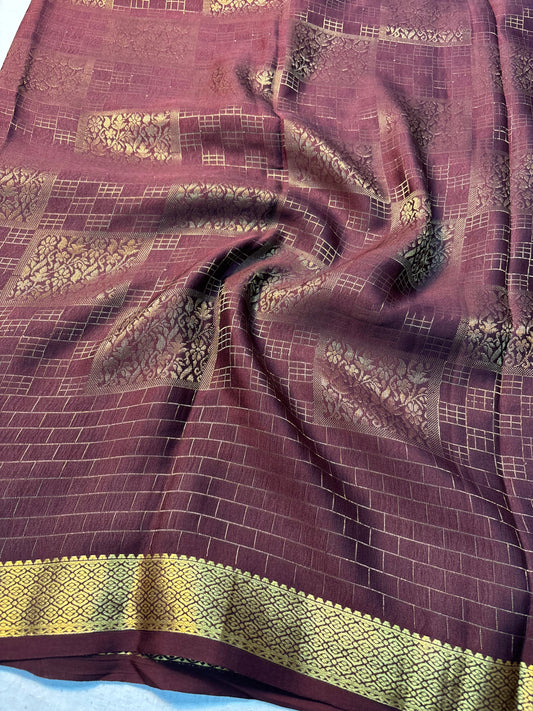 Brocade Pure Mysore Silk saree -Brown