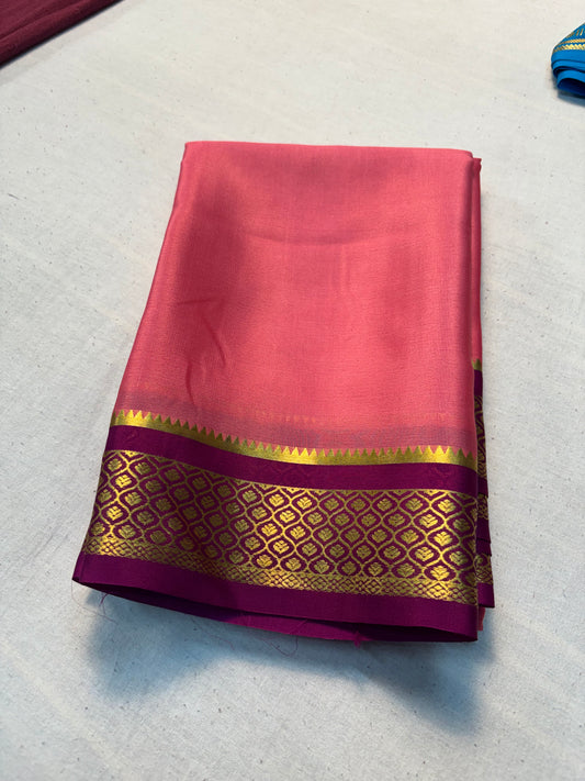 Pure Mysore Silk 60GSM Saree With contrast Border - Pink