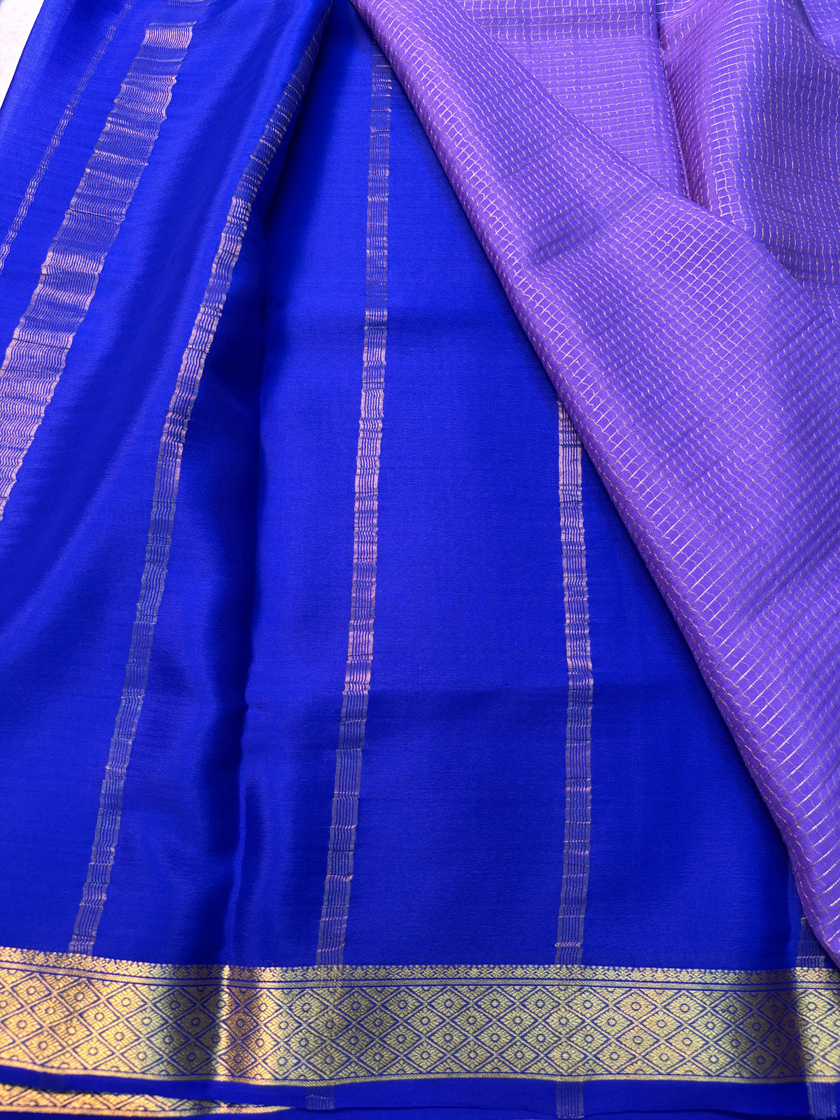 Small checks Pure Mysore Silk saree - Lavender