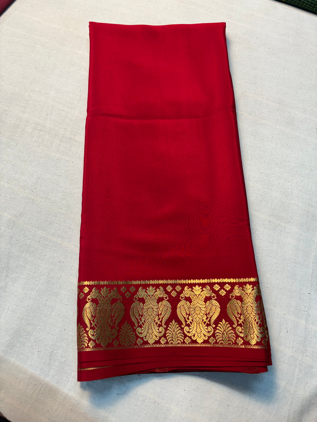 Pure Mysore Silk with Gandaberunda Border - Red