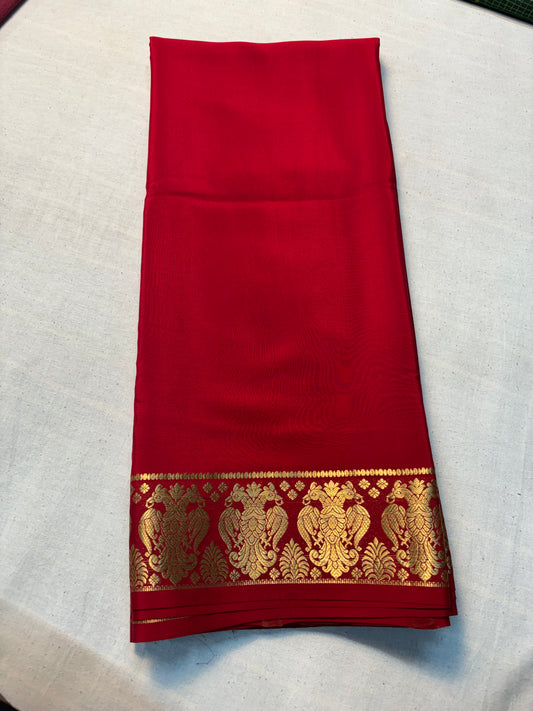 Pure Mysore Silk with Gandaberunda Border - Red