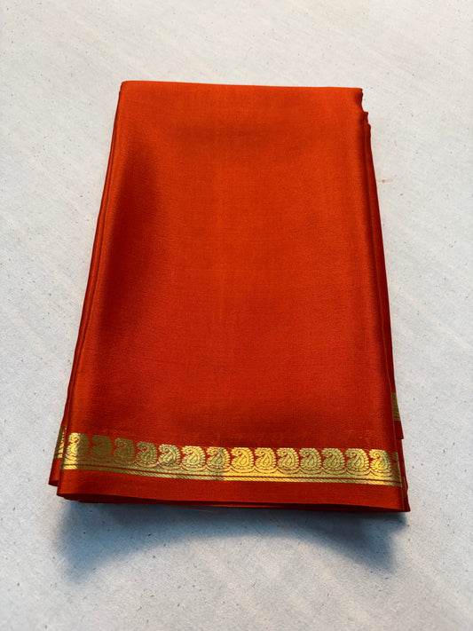 Pure Mysore Silk 60GSM with Small Mango Border - Orange