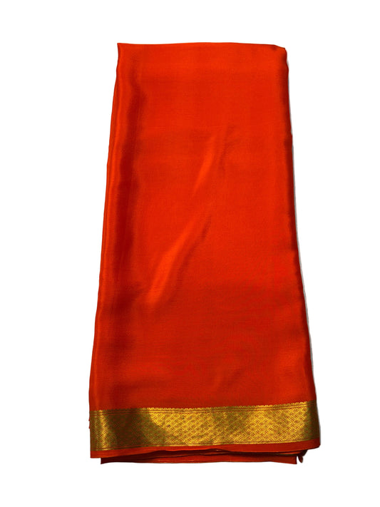 Pure Mysore Silk with Small  Border saree - Orange