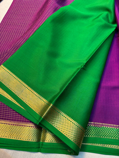 Small checks Pure Mysore Silk saree - Purple