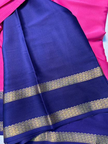 Pure Mysore Silk Saree with contrast Border -Pink