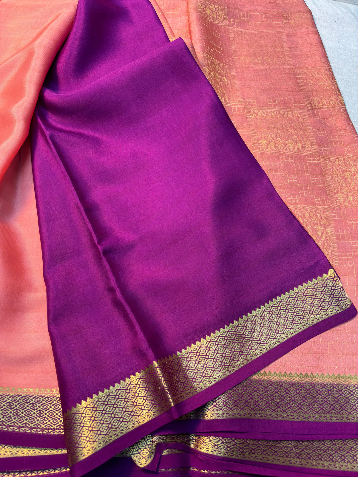 Brocade Pure Mysore Silk saree -  Peach